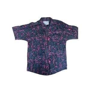 Frank Men's Vintage 80s Shirt Button Up Neon Funky Floral Size Small